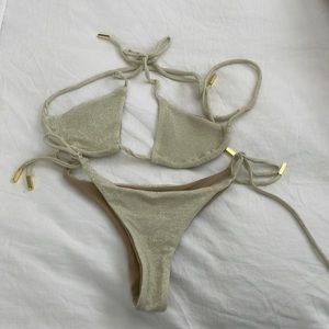 PAC sun white gold glitter sparkle bikini size small bottoms size xs top - NEW